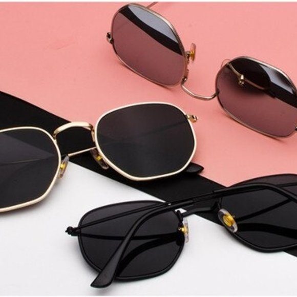 Metal Classic Vintage Sunglasses | Luxury Designer Modern Hexagonal Sunglasses - Picture 4 of 8